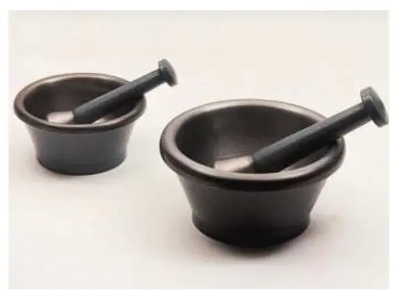 Image of Gray steel mortars with hand